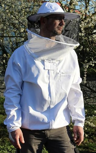 Förster-Fellnest Qualitäts - Imkerjacke aus atmungsaktiver Baumwolle, kräftig & leicht - weiter Schnitt, TÜV zertifiziert, Gr. 128-5XL - abnehmbare Haube/runder Imkerhut (Gr. S)