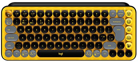 Logitech POP Keys Mechanische kabellose Tastatur mit anpassbaren Emoji-Tasten, Skandinavisches QWERTY-Layout - Gelb/Schwarz