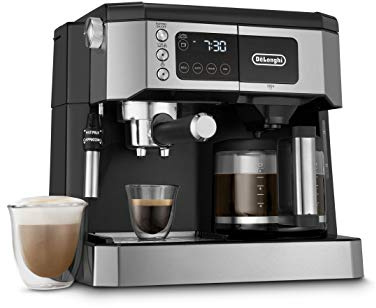 De'Longhi UPGRADED All-in-One Combination Coffee Maker & Espresso Machine + Advanced Adjustable Milk Frother for Cappuccino & Latte + Glass Coffee Pot 10-Cup, COM532M black