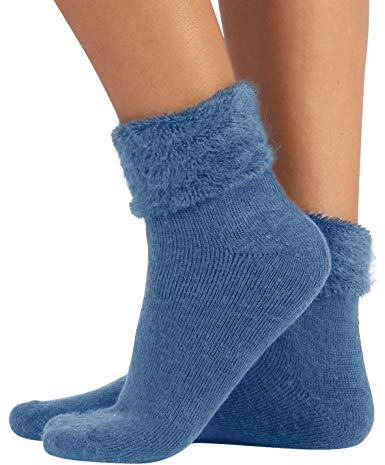 CALZITALY Chaussettes Hivernales Effet Angora | Socquettes Douces Thermiques | Multicolore | Taille Unique | Made in Italy (Bleu Jeans)