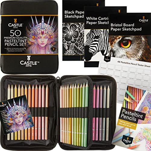 Castle Art Supplies 48-teiliges Pastellstifte-Set mit Extras | Farben in sanfte, satte Töne | Für professionelle und erfahrene Künstler | Übersichtliches, robustes Reißverschlussetui