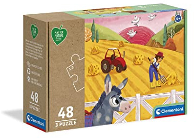 Clementoni - 25268 - Puzzle Play For Future - Animals - 3 x 48 pieces - jigsaw puzzles for kids age 4-100% Recycled Materials - Made in Italy, cartoon puzzles