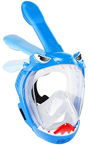 Full Face Snorkel Mask for Kids with 180° Panoramic View, Snorkeling Set Featuring Anti-Leak and Anti-Fog Foldable Dry Top Design for Safe Underwater Adventures Snorkeling Gear for Kids