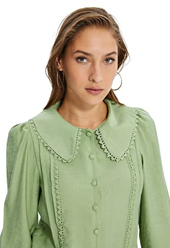Trendyol Donna Camicia Tessuto con Colletto Peter Pan Basic, Menta, 68