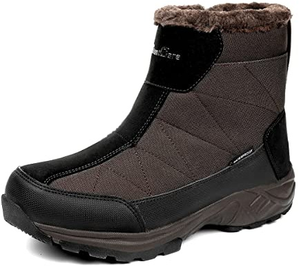 SILENTCARE Men's Warm Snow Boots, Fur Lined Waterproof Winter Shoes, Anti-Slip Lightweight Ankle Boot
