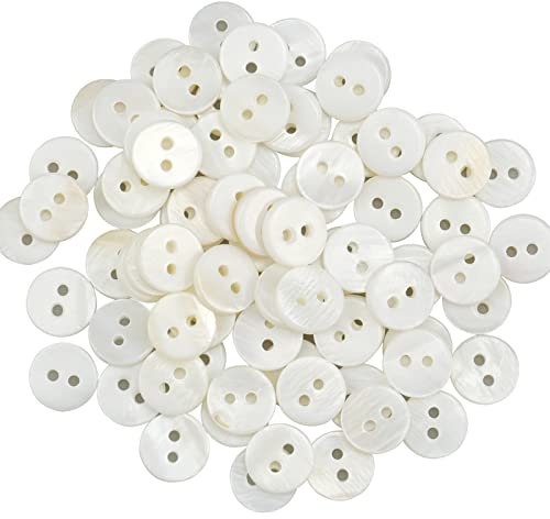 Hyakoz 80 Stück 12,5mm Perlmutt Knöpfe Natürlich Schimmernde Perlmuttknöpfe 2 Loch Flach Knöpfe Perlmutt für Kleidung, Handwerk, Nähen, Scrapbooking und Mehr