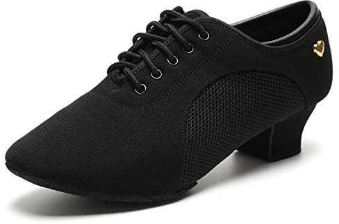 RoseMoli Women's Latin Dance Shoes Lace-up Ballroom Modern Salsa Rhythm Teaching Practice Professional Performance Dance ShoesBlack-1.5