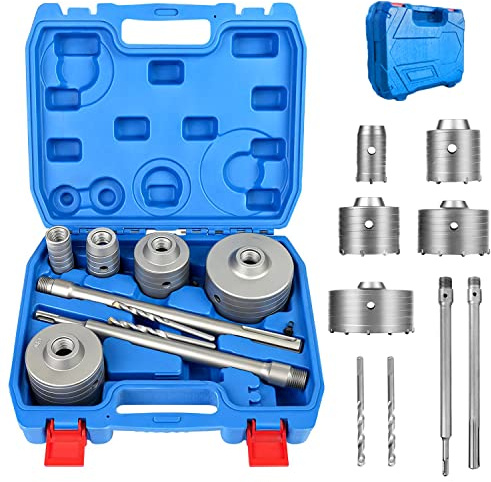 DEHUIWI 9PCS Masonry Hole Saw Kit - 4 Inch SDS Plus Max Bit Shank for Cement Brick Wall, Carbide Hole Saw Kit 30 40 65 80 100 MM, Diamond Drill Core Bit for Brick, Cement, Stone