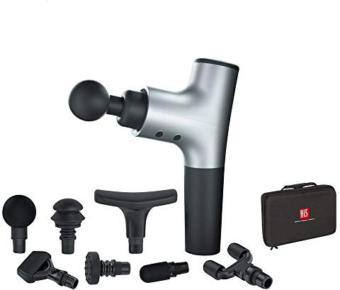 Massagepistole Mit Austauschbaren Silikon-Aufsätzen Und LED Anzeige Tragbares Massagegerät für Muskelentspannung Lautlos Mit Hohem Drehmoment Elektrische Muskelpistole (7 Aufsätze, Silber)