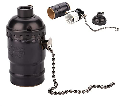 Leftwei Douille de Lampe E27, Douille Vintage en Aluminium à Visser, Accessoire de Bricolage, Douille de Lampe à Culot Moyen avec Interrupteur à Chaîne pour Contrôler L'ampoule (Noir)