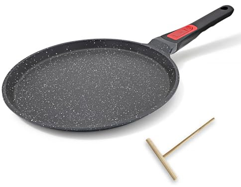 RANX INGST Crepe Pfanne 25 cm mit Abnehmbarer Griff - Palatschinken Pfanne mit Teigverteiler - Antihaftbeschichtung - Induktion - Schwarz