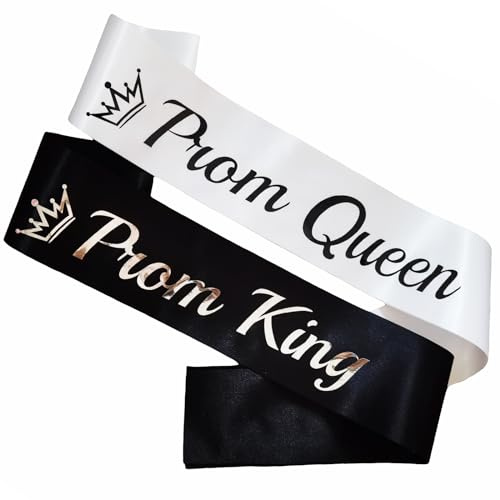 LXYXUUN 2 Pack Prom King and Prom Queen Sashes, Black Silver Foil Letter Satin Prom Sashes for Graduation Prom Party School Cosplay 80s Favors Graduated Supplies