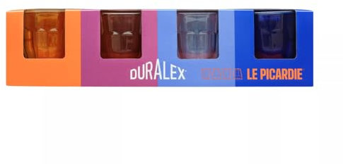 Duralex® - Juego de 4 vasos de cristal templado (25 cl), color marrón y azul marino y zafiro, ciruela, colección Le Picardie® elegante y versátil, fabricación francesa