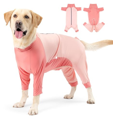 Etdane Hund Onesie återhämtningsdräkt för kirurgi för kvinnliga manliga hundar efter sprayat, anti-fällande kroppsdräkt för små medelstora hundar – rosa/S