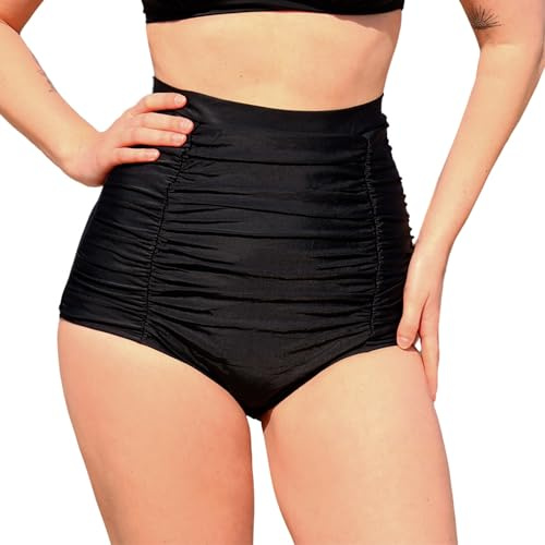 MYLILY Bikinitrosor för kvinnor med svarta krusiduller | Hög midja bikinitrosa | Bikinitrosor för kvinnor | Platt mage Effekt Bikini