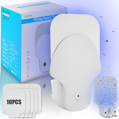 flintronic Flying Insect Trap, New Flying Insect Killer, with 10PCS Sticky Pad for Fruit Flies, Insect Killer Indoor, Mosquito Fly Trap for Home Kitchen, Restaurant Bakery, Balcony Patio Office-White