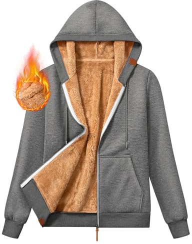Xnova Felpa Donna con Cappuccio Manica Lunga Invernale Confortevole, Calda Cappotto Hoodie in Pile con Tasche Tuta Felpata Personalizzata Giacca Sweatshirt Felpe con zip Pullover (Grigio scuro, XL)