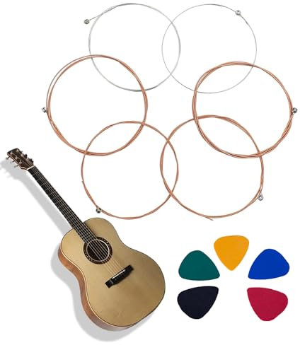 6 Stück Gitarrensaiten Westerngitarre, Brillante Klangqualität Westerngitarre Saiten, Gitarrensaiten Akustikgitarre für akustische Gitarre mit Phosphor Bronze ummantelt (6 Saiten-Set) inkl. 5 Plektren