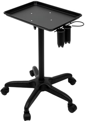Carrello da salone con ruote, altezza regolabile, 70-110 cm, in alluminio, per salone di bellezza professionale, per parrucchieri, spa, colore nero