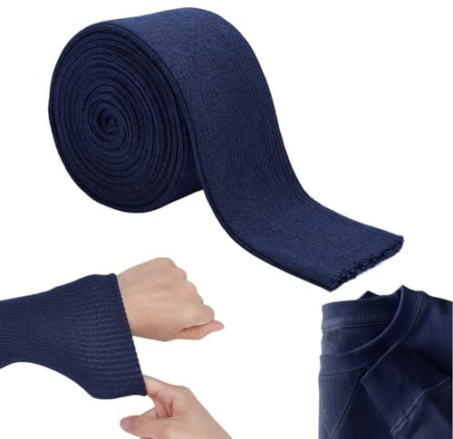 NBEADS Puño de Punto Elástico de 2 Yarda, Puños de Manga Y Cuello de 6cm Adorno para Escote Cinturilla Material de Algodón Acanalado para Puños, Chaqueta, Accesorios de Costura, Azul Marino