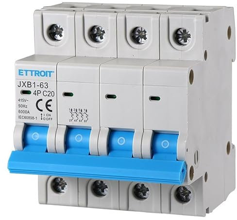 IXTRIMA Interruptor magnetotérmico automático 4P 20A 380V 6kA MCB C20 ocupa 4 módulos DIN