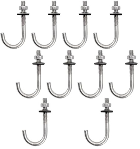 Bullone di ancoraggio per tetto, M6 x 50 x 100 mm, in acciaio inox 304, gancio a J, gancio da parete, ganci a gambo lungo, con dado esagonale, viti di ancoraggio per calcestruzzo, 10 pezzi