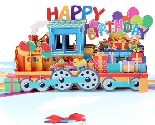 Train Arc-en-ciel Carte Pop Up Anniversaire Originale, Présent Romantique pour Adultes et Enfants avec Feuille Blanche et Enveloppe, Papeterie Pliable Fête pour Fille, Garçon, Mère, Père, Ami, Jeune