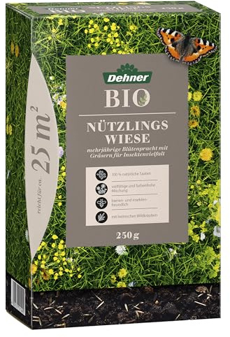 Dehner Bio Saatgut Nützlingswiese, hochwertige Saatgutmischung, artenreichen Mix aus biologisch erzeugten Pflanzen/Kräutern/Gräsern, 250 g, für ca. 25 m², natur