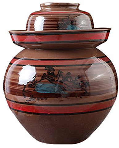 BCJMKDX Vaso di fermentazione. Pentola for decapaggio in coccio di fermentazione in Ceramica Tradizionale Cinese in Porcellana, Vaso di fermentazione con Coperchio a Tenuta d'Acqua in gres(4KG)