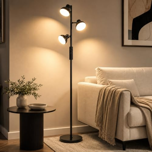 Lampada da Terra a 3 Teste per Soggiorno, LED 36W Dimmerabile con Telecomando e Controllo Touch, Temperatura Colore 2700K–6500K, Lampada Moderna da Lettura per Camera e Ufficio AVEN FL08