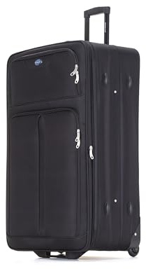 Aerostar Extra Large 32” Lightweight Softshell Expandable Suitcase, Check in Luggage 2 Corner Wheels with Integrated Combination Lock (Black, 129 litres)