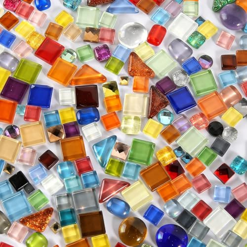 Piastrelle colorate per mosaico poligono, 500 g, in vetro colorato, per mosaico irregolare, mini pietre a mosaico in vetro, per fai da te, decorazione per la casa, vasi di fiori