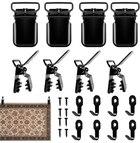 Colgador de tapices – Gancho de sujeción para alfombras, soporte de tela resistente, soporte de pared ajustable, clip de pantalla multiusos, decoración para edredones, cortinas, textiles, arte, telas