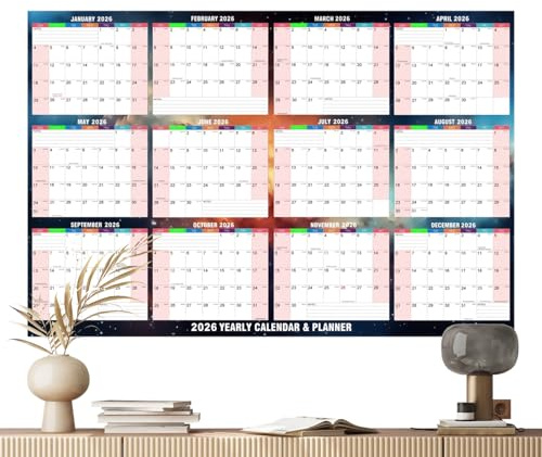 Calendario da parete 2026, 61 x 86 cm, cancellabile a secco, a quadretti, calendario annuale da parete, per leggere salute, studio mentale, scuola, attività, casa, allenamento, vacanze, feste