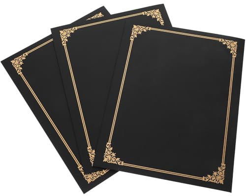 Amosfun Lot de 3 Couvertures de Certificat Noires en Papier Multi-usages, Format Portable, Protège Diplômes et Documents Officiels Finition Lisse et Angles Arrondis, Dossier Décoratif