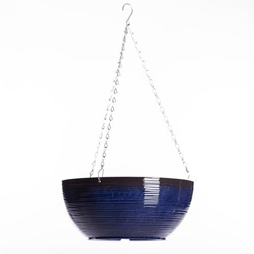Garden Gear 35cm Glazed Effect Hanging Basket with 50cm Three Way Metal Chain 70% Recycled Plastic Stone Powder UV Frost Resistant Sage Green or Ocean Blue (Ocean Blue x1)