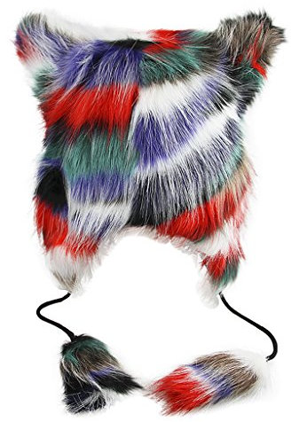 FakeFace Damen Wintermütze Tiermütze Warm Kuschelweiche Kunstfell Fuchs Hut mit Futter Kostüm Karneval Cap mit Ohrenwärmer Ski Mütze Party Hüte Bunt