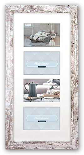 ZEP S.r.l. Nelson 6 4Q Holzbilderrahmen, Holz, Chabby Chic Weiß, Für 4 x Bildformat 10 x 15 cm