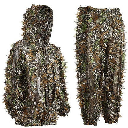 EAmber Ghillie Suit Gilly Hunting Suits Pants 3D Leaf Camo Camouflage Coveralls Youth Adult Lightweight Clothes