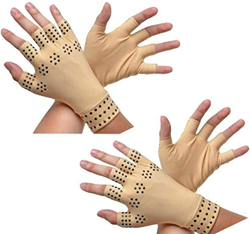 RZJZGZ Arthritis-Handschuhe, Kompressionshandschuhe, fingerlose Handschuhe, magnetische Anti-Arthritis, therapeutische Therapie, Schmerzlinderung bei Heilung und Gelenken, hautfarben, 2 Stück