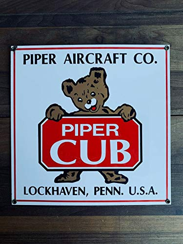 Metal Tin Sign Piper Cub Porcelain Sign Vintage Aviation Decor Old Aircraft Airplane Sign 12x12 inches