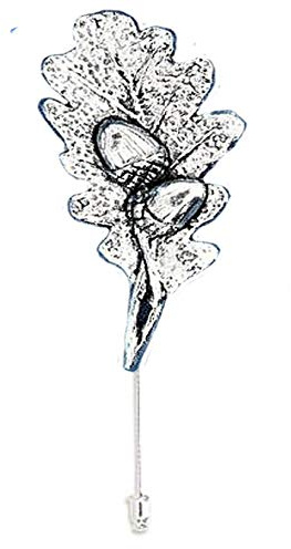 Feuille de chêne et glands pp-g15 4 x 1,7 cm en étain anglais fin sur une pince à cravate pour chapeau, écharpe, col, manteau