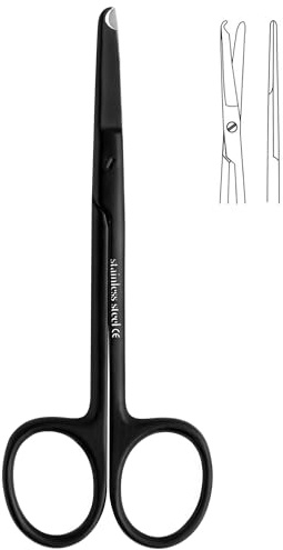 Forbici da sutura da 11,4 cm con gancio delicato a mezzaluna, perfette per la rimozione delle suture, primo soccorso, allenamento EMS e altro strumento di alta qualità, in acciaio inox (nero)