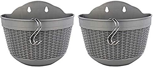 Yeehliny 2er-Set Wandampel Blumenkasten Kunststoff Hängender Blumentopf zum Aufhängen Hängetöpfe Wand Pflanztopf Balkontopf Plastik Übertopf mit S Haken Pflanzen Wanddekoration (Grau)