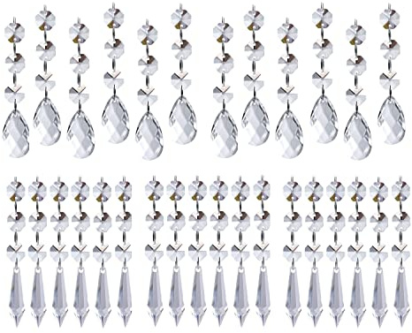 60 PCS Clear Acrylic Crystal Beads for Christmas Ornaments Tree Decorations Garland Chandelier Hanging Wedding Party Celebration Decor (Teardrop+Icicle)