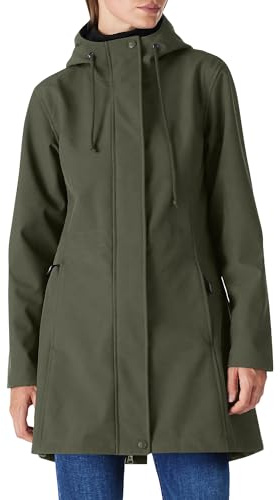 Chaqueta de lluvia para mujer, chaqueta larga softshell con capucha para mujer, chaqueta de entretiempo, chaqueta funcional forrada impermeable, cortavientos, verde, XL