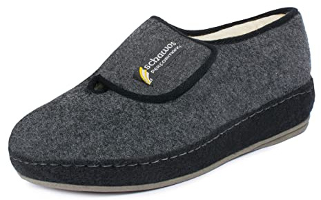 SCHAWOS Uomo Ciabatta con Strappo 6064 – Pantofole in feltro con lana vergine e suola antiscivolo, calde e comode (grigio scuro, 40)