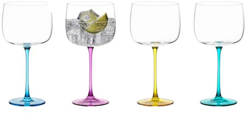 Anton Studio Designs Gala Copas de ginebra artesanal para vino, cócteles o agua - 500 ml - Multicolor - Juego de 4 elegantes copas de cóctel