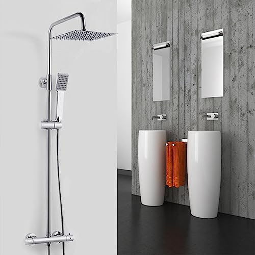 AICA ITALY Colonna Doccia con Miscelatore Termostatico, Doccia Soffione Rotante 360° in Acciaio Inox, Kit Asta Doccia Regolabile 80-116cm