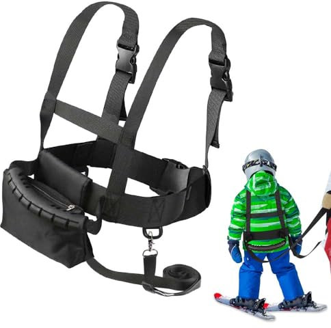 Riisoyu Ski und Snowboard Gurt für Kinder, Skating Trainingsgürtel Einstellbare Ski Gurt mit Abnehmbarer Leine und Tasche Kinder Skischultergurt für Skating Snowboarden Skifahren Radfahren Anfänger